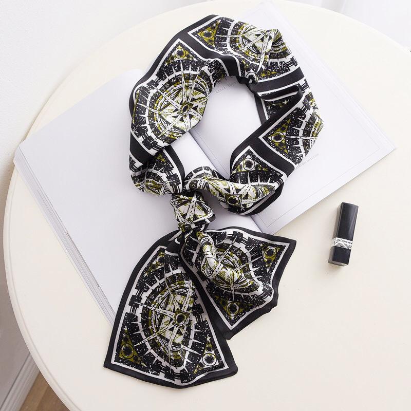 Compass Long Silk Scarf Silk Plain Crepe Satin Double-Layer Scarf Thin And Narrow Versatile Streamer Headband Women
