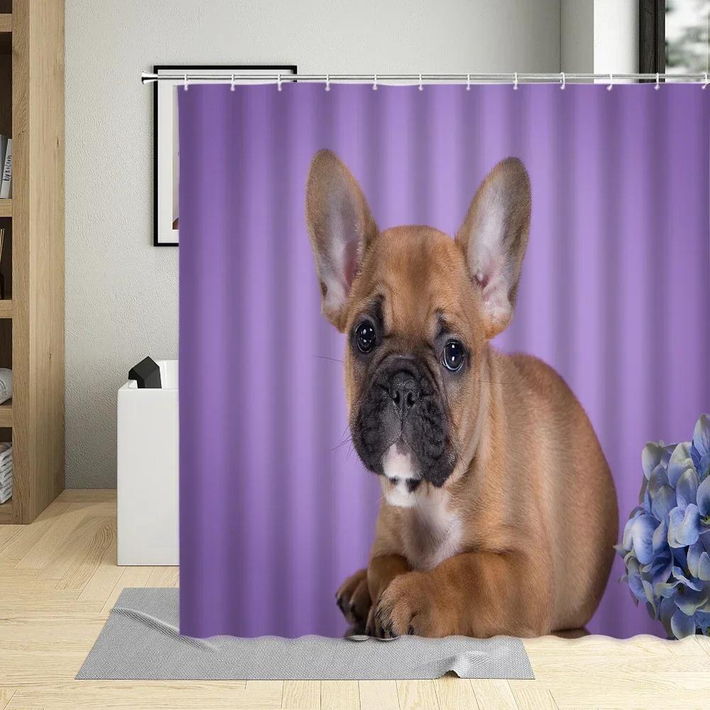 Creative Pug Funny Puppy Dog Pattern Shower Curtain Waterproof Polyester Fabric Bath Curtains Pet Shop For Home Decor With Hooks