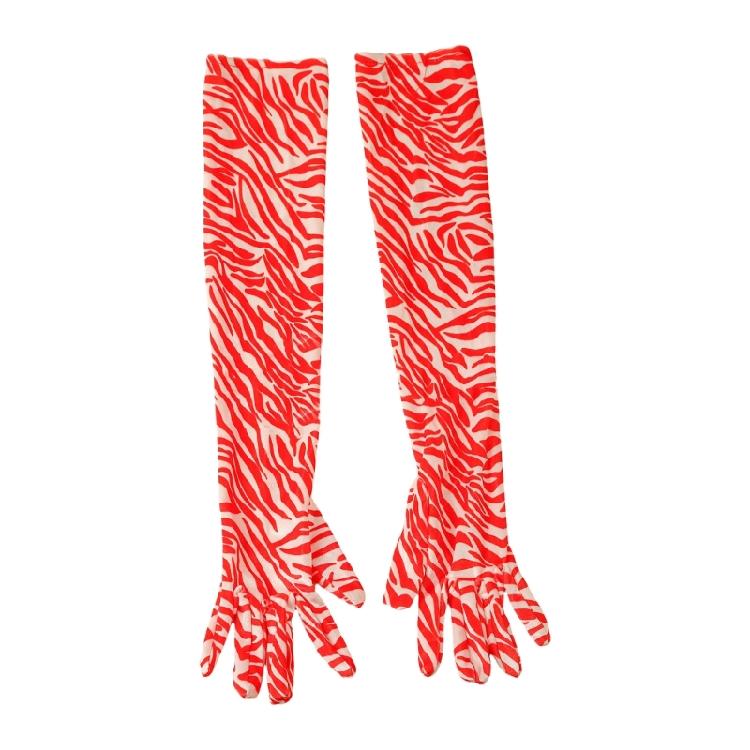 Stylish Long Velvet Gloves with Zebras Pattern Design Elastic Warm Arm Sleeves for Masquerades Party and Music Festival