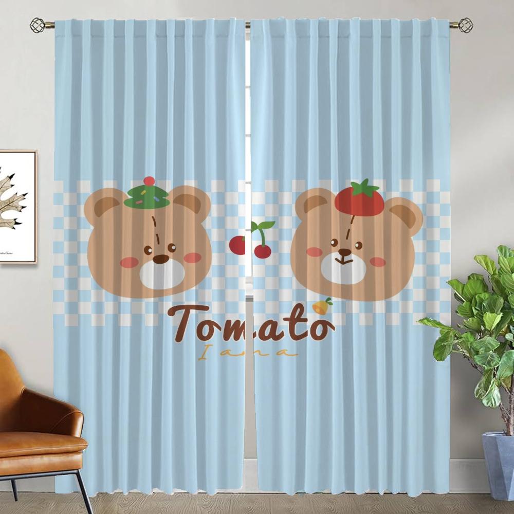 Niedliche Bärenvorhänge für Wohnzimmer Vorhang Tüll für Schlafzimmer Jalousien Heim-Innenvorhänge 2 Stück Trennwand Küche Verdunkelung