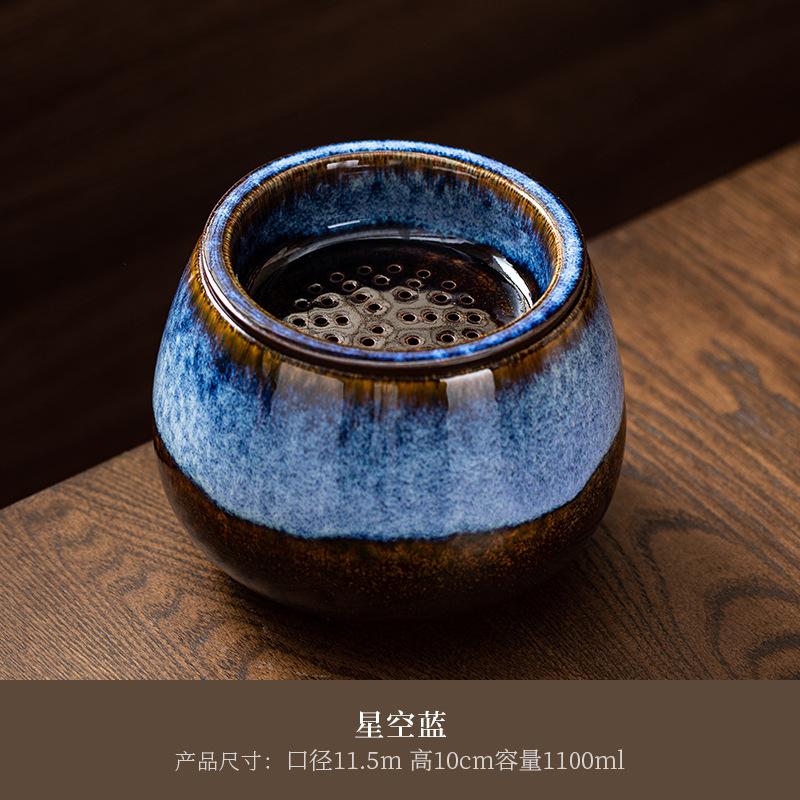 Kiln Change Green Glaze Premium Ceramic Large Tea Residue Bowl Tea Water Separation Tea Rinse Basin for Gongfu Tea