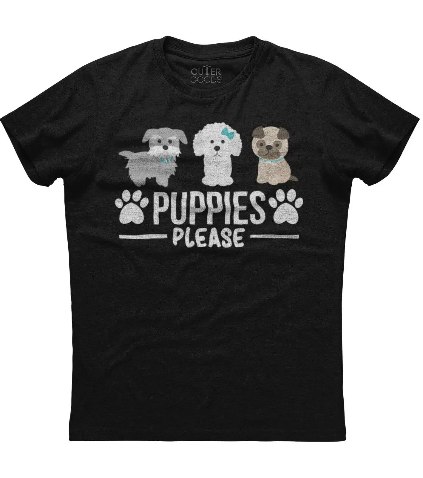 

Puppies Please Cute Catoon Dog Printed Mens Short Sleeve New Cotton Black Tshirt S