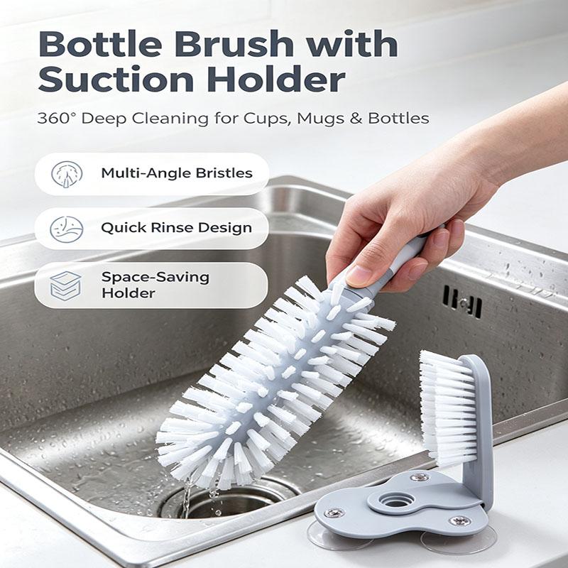 Suction Mount Rotating Bottle Brush Multifunctional Cup Cleaner For Glass Water Bottles Mugs Kitchen Sink Cleaning Tool