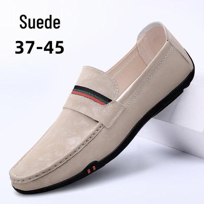Men's Genuine Leather Breathable Summer Loafers - Soft Sole, Trendy Frosted Leather Driving Shoes