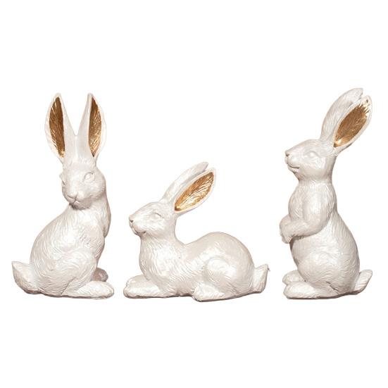 

3 Pcs Easter Bunny Figurine Cute Resin/Flocking Rabbit Statue for Spring Farmhouse Tiered Tray Table Mantel Centerpiece C