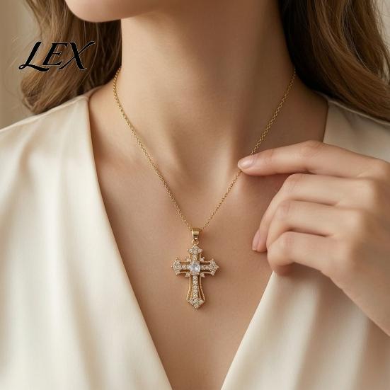 Retro Religious Pendant Necklace Catholic Christian Necklace, Colorful Rhinestone Statement for Women Daily Wear, Jewelry Gift Elegant