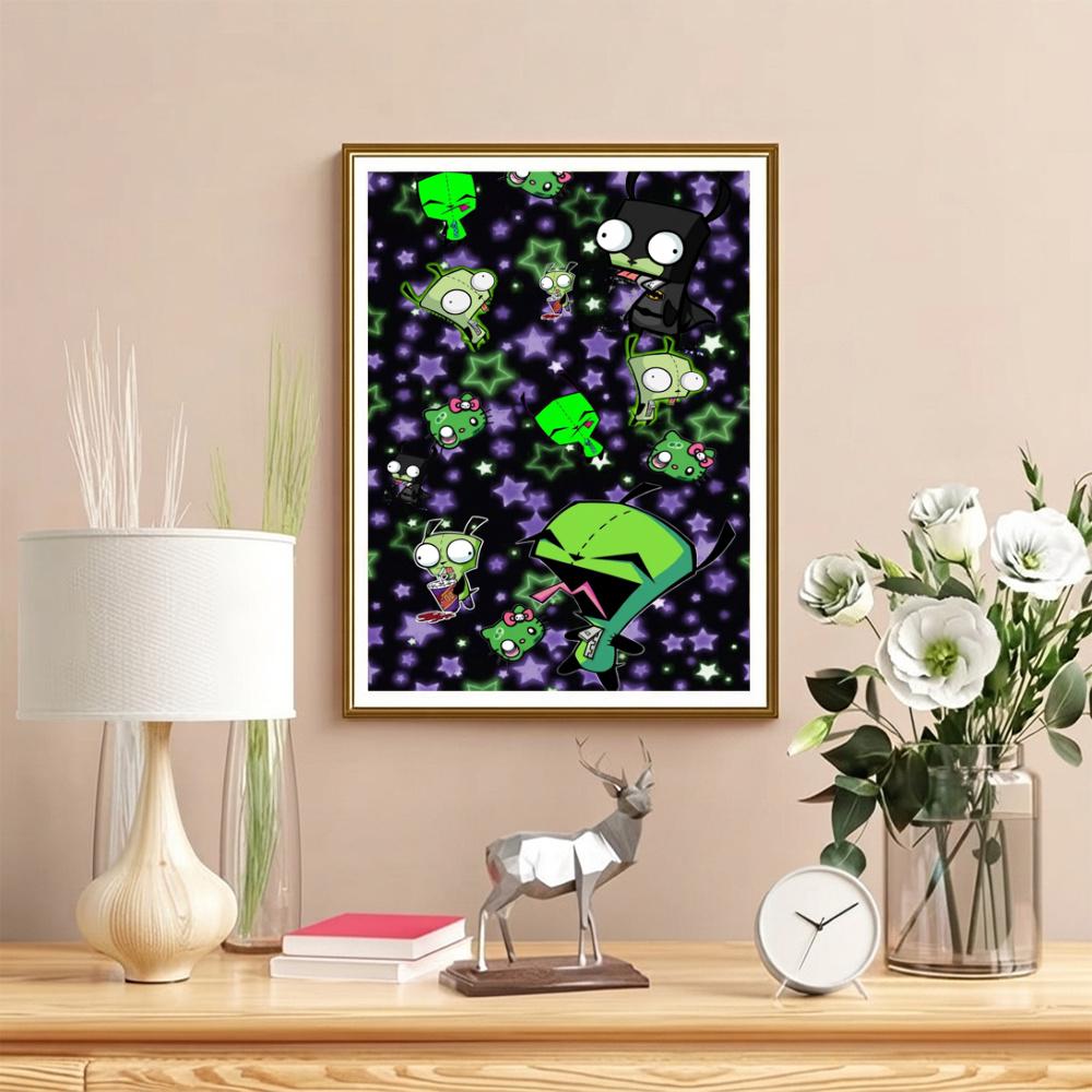 Spooky Cute Zombie Checkerboard 5D Diy Diamond Paintings Mosaic Wall Round Diamond Art Painting Kits Embroidery Crystal Accessories Frameless