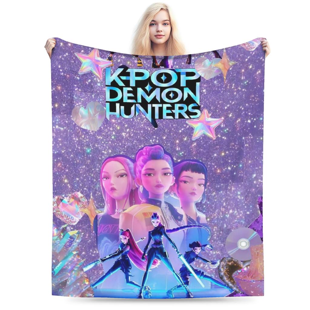Zoey Kpop Demon Hunters Flannel Blanket Huntrix Awesome Throw Blanket for Home 125*100cm Plush Thin Quilt