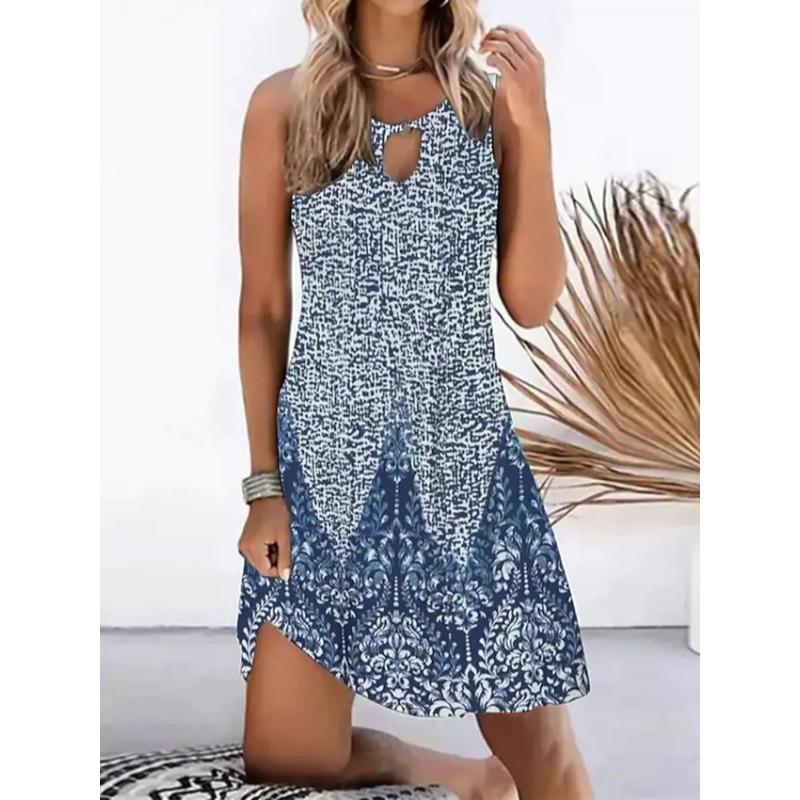IHUASU Fashion Summer Spring Sleeveless O-Neck Casual Dresses S