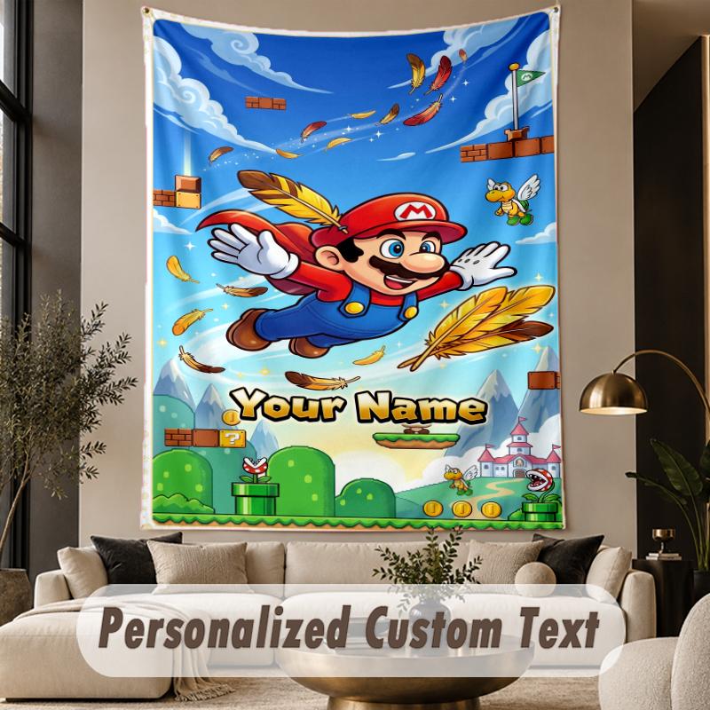 Custom Text Printed Tapestry Super Mario Pattern Large Wall Hanging Indoor Room Decor