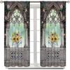 2 Panels Vintage Castle Arch Window Curtains - Thermal Insulated Blackout Thermal Insulated Filtering Privacy Sheer Curtains wit