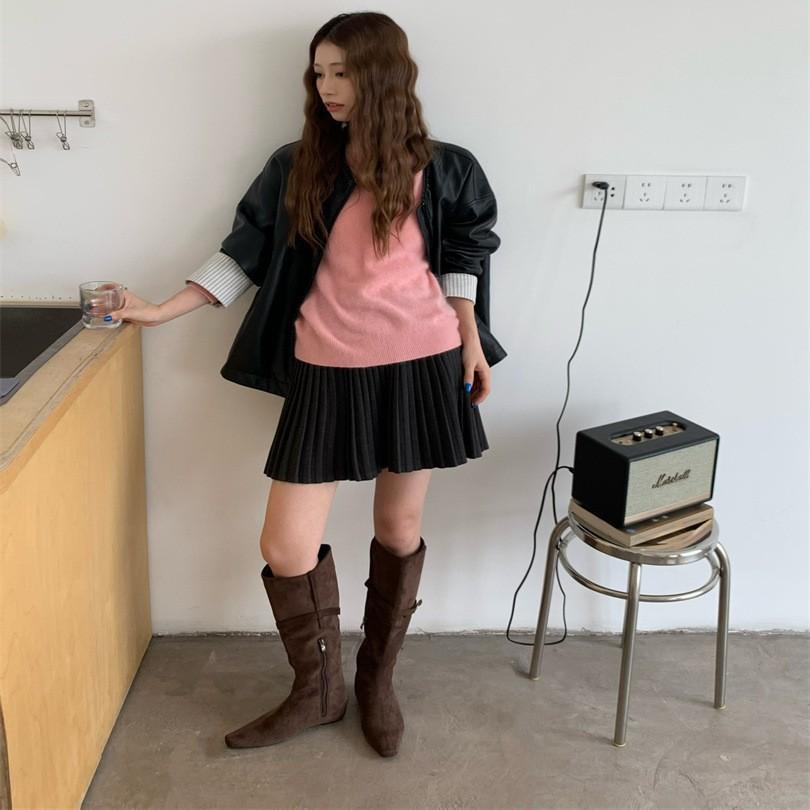 2025 new fashionable fine boots autumn and winter thin belt square suede inner height increase high boots but knee boots women's shoes