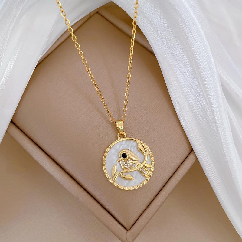 Shell Magpie Zircon Light Luxury Temperament Gorgeous Full Diamond Necklace Female Versatile Collarbone Chain Titanium Steel Chain