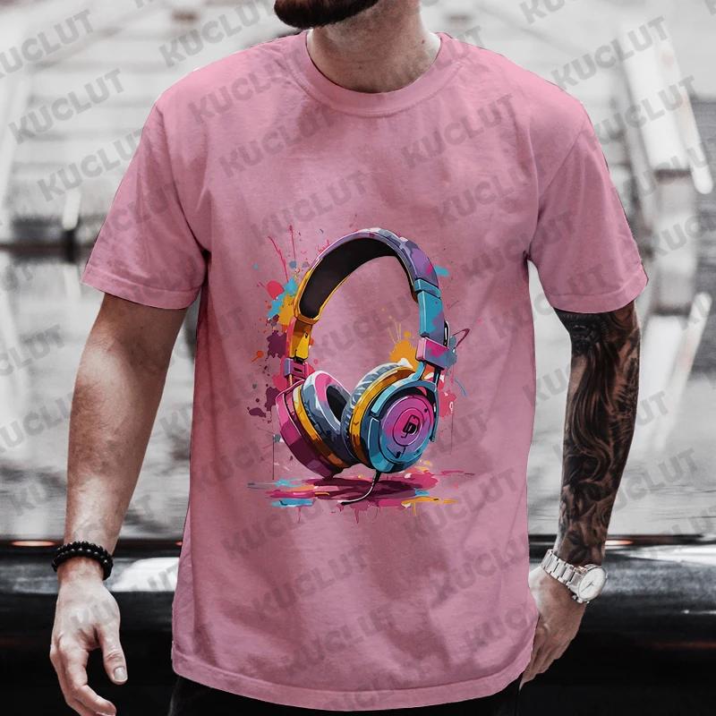 Summer Men's Oversized Clothing Hip Hop Melting Headset Graphic Tee Shirt Men Casual Streetwear Funny Printed Tops Cool T-shirt
