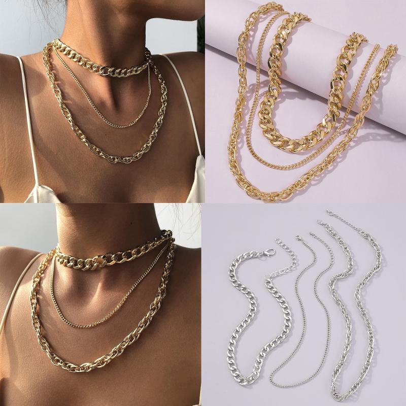 Punk Chunky Chain Choker Necklace for Women Girls Hip Hop Multilayer Collar Necklace Statement Fashion Jewelry Gifts