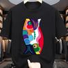 Buntes Fisch-Grafik-T-Shirt Herren Lockerer Print Kurzarm Baumwolle Freizeit-T-Shirt