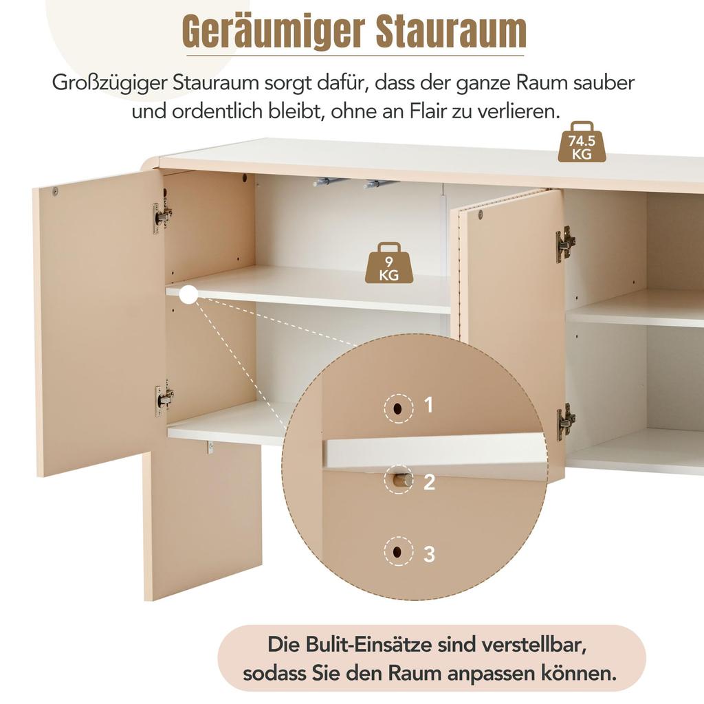 Sideboard Aufbewahrungsschrank, Moderne Schlichter Anrichte mit 4 Türen, Verstellbares Regal, Lagerschrank Beistellschrank
