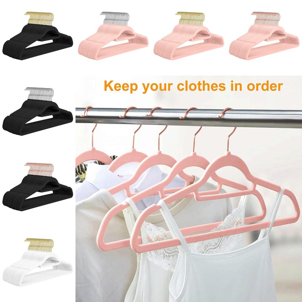 Velvet Flock Hangers Non Slip 360 Degree Hook Coats Hanging Plastic Adjustable