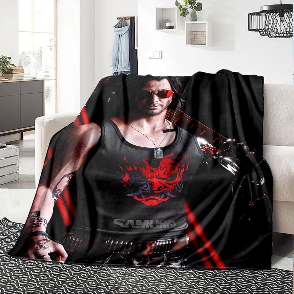 Cyberpunk 2077 Theme Printed Blanket - Perfect for Couch, Bed, Travel & Outdoor Use | Machine Washable, Cozy & Durable.