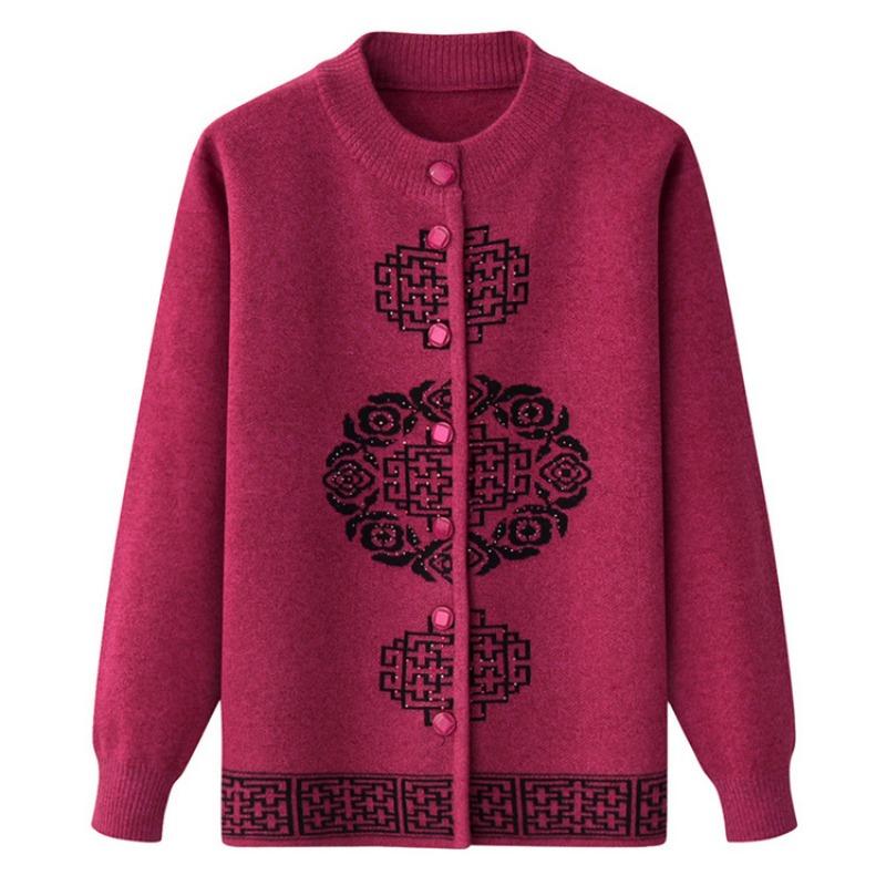 Mom's New Skills New Year's Festive Top In the Elderly Knitted Sweater Cardigan Piled Thickened Grandma Sweater Jacket