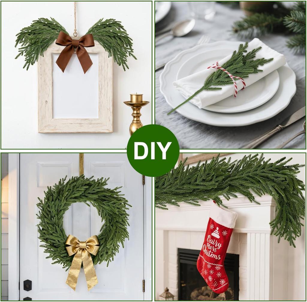 16 Pcs 18' Artificial Norfolk Pine Stems, Faux Christmas Greenery for Vases, Holiday Home Decor