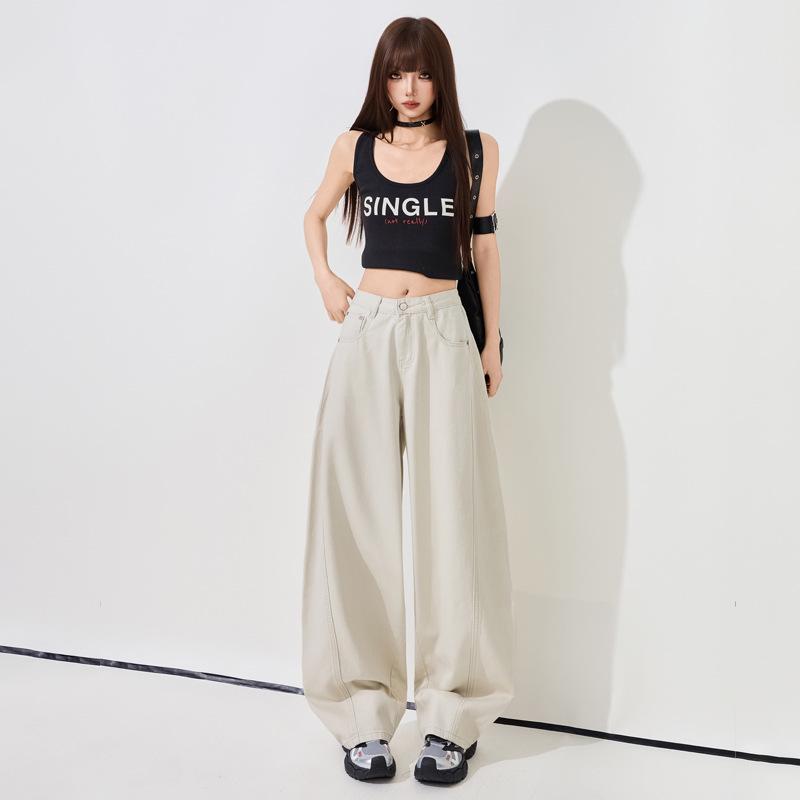 Women's Super Soft White Linen Cropped Wide-Leg Jeans - 2026 Spring/Summer Collection