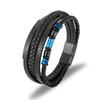 Stainless Steel Mens Braided Leather Wrap Bracelet Geometric Design Cycling Safety Accessory