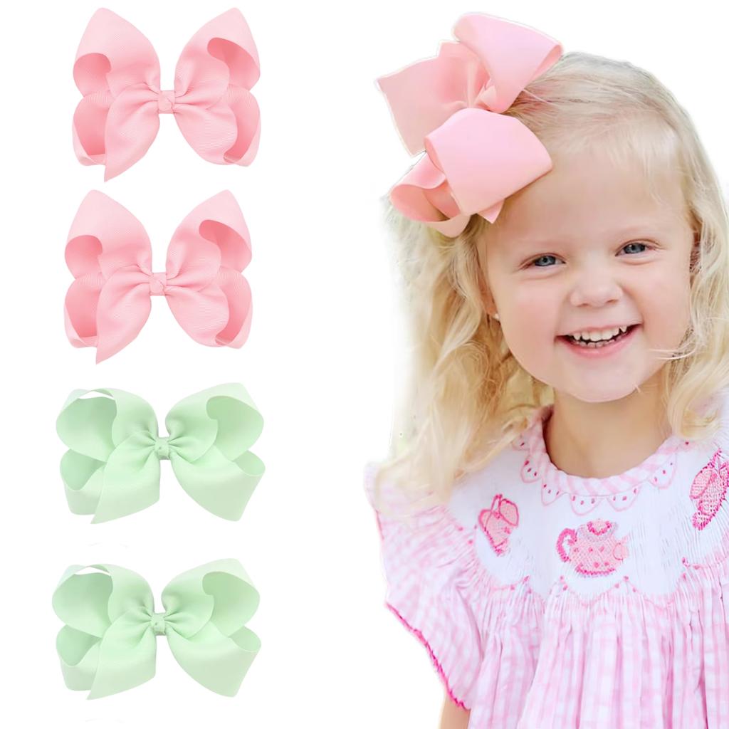 4Pcs/lot 6''Solid Color Grosgrain Ribbon Bows Hair Clips For Cute Girls Large Handmade Hairpins Barrettes Kids Hair Accessories