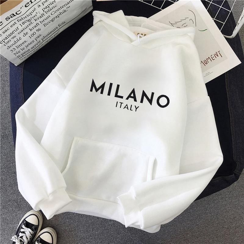 Hot Milano Letter Print Hoodies Women Men Fashion Graphic Hooded 2000s Casual Unisex Sweatshirt Women's Autunm Winter Clothing