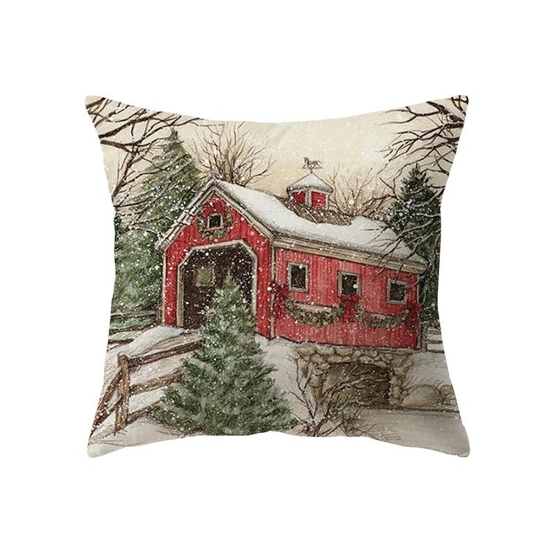 Merry Christmas Santa Print Pattern Cushion Cover Home Living Room Sofa Decorative Square Pillow Cover