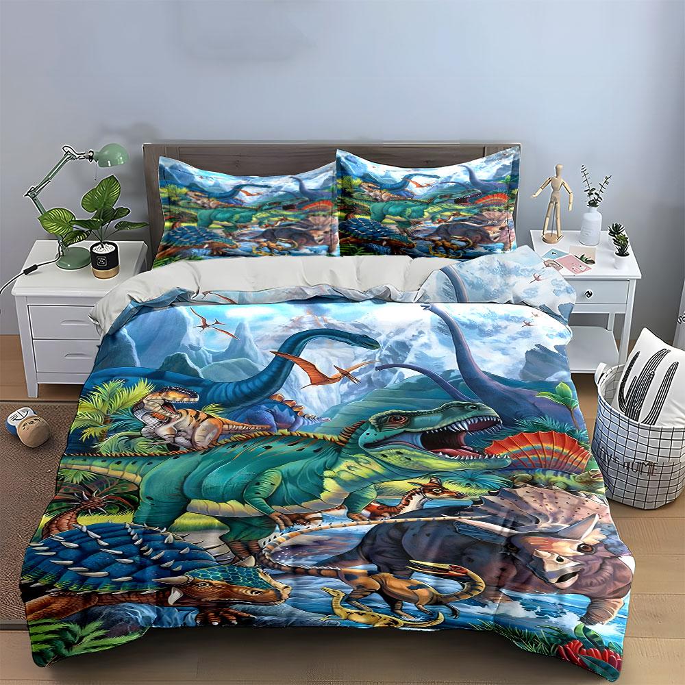 Colorful Dinosaur Themed Kids Decor Multiple Sizes Kid'S And Adults' Bedroom Exquisite 3Pc Bedding Set, Gift