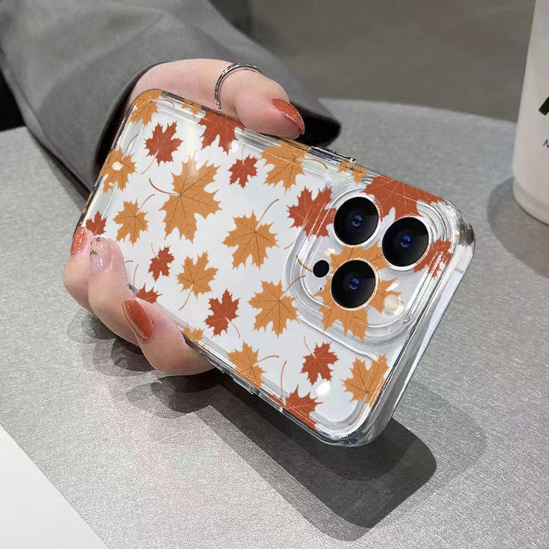 Autumn Warm Maple Leaf Print Phone Case for iPhone 17 16 15 14 13 12 11 16E Series Pro Max Plus Double Layer Protection