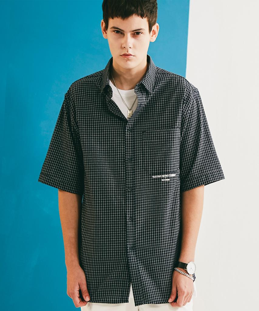 RUONINE Check Short Sleeve Shirt Gck_Navy(L)