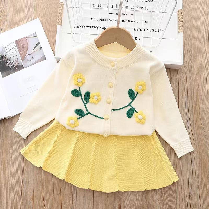 Cotton Girls Clothing Sets Winter Children Clothes Knited Sweater Tops and Skirt Suit Spring and Autumn Kids Outfits for Girls Costume