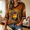 Women's Halloween Print V-Neck T-Shirt Casual Fashion Top