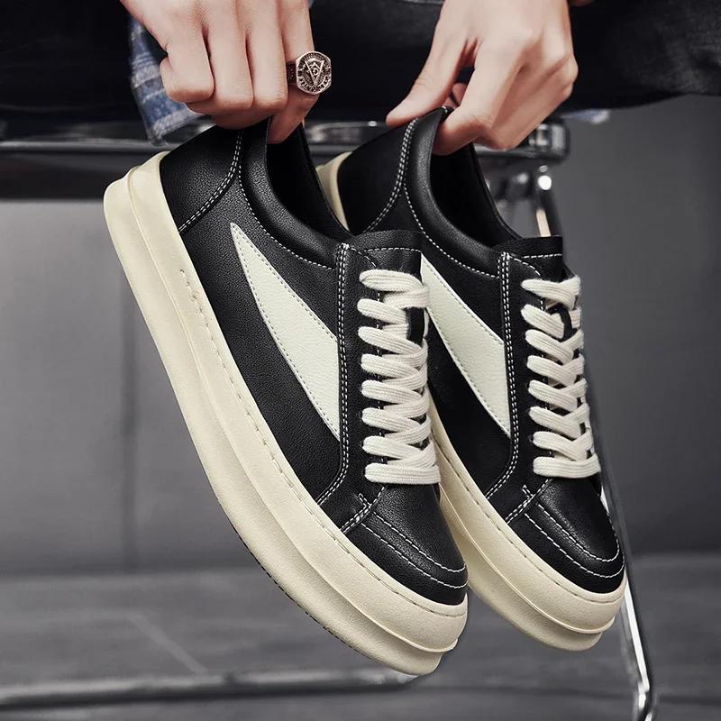 Mode Hohe Qualität Herren Lässig Leder Sportschuhe Mode Plateau Lässig Schnürschuhe Board Schuhe Bequem Outdoor Tennis Vulkanisierte Schuhe