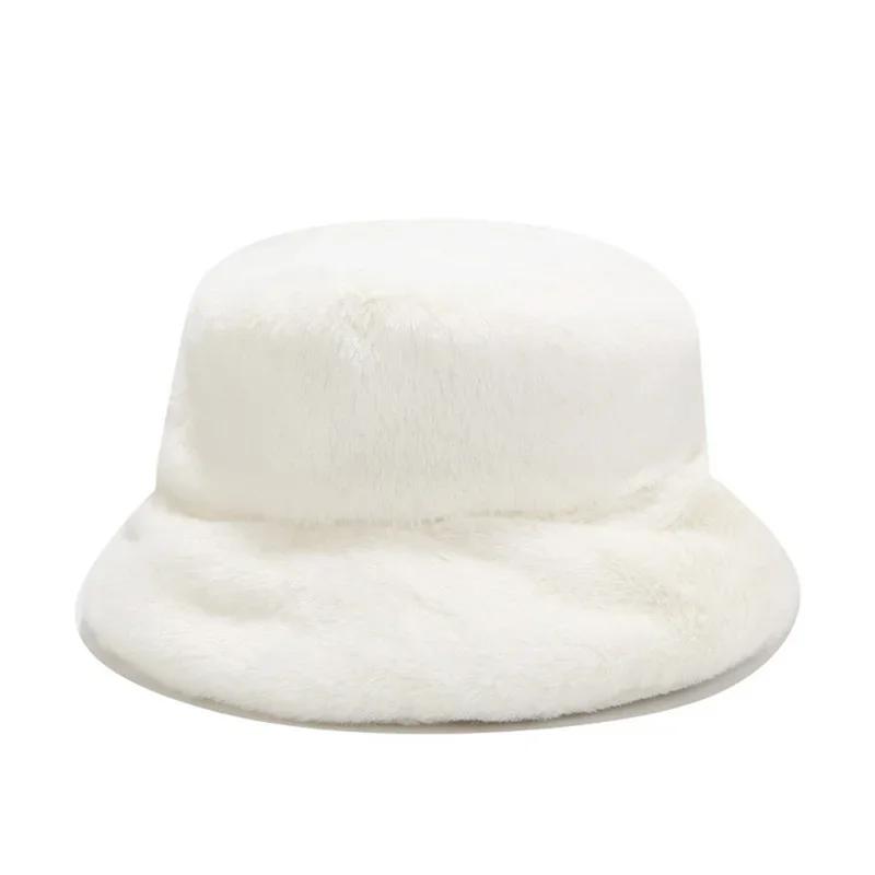 Women Fashion Warm Faux Fur Winter Hats Outdoor Sunscreen Bucket Hat Female Fashion Solid Color Caps Fashion Accessories