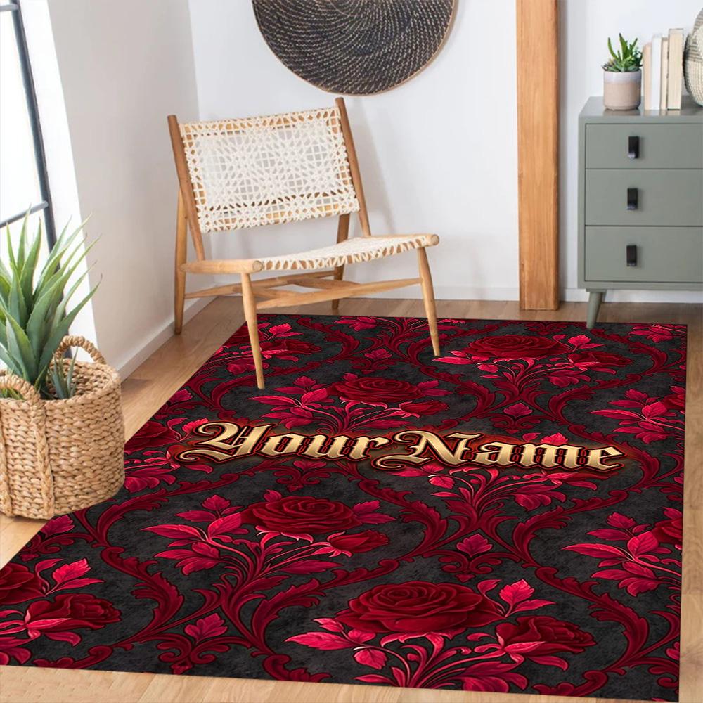 Rose Customize Text Floor Rug Office Rug Suitable for Hallway Kitchen Outdoor Game Room Anti-slip Rug Office Home Decor Best for Christmas