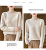 Women's 100% Wool Thick Knitted Slim Sweater, Round Neck, Versatile Base Layer for Autumn/Winter Fashion.