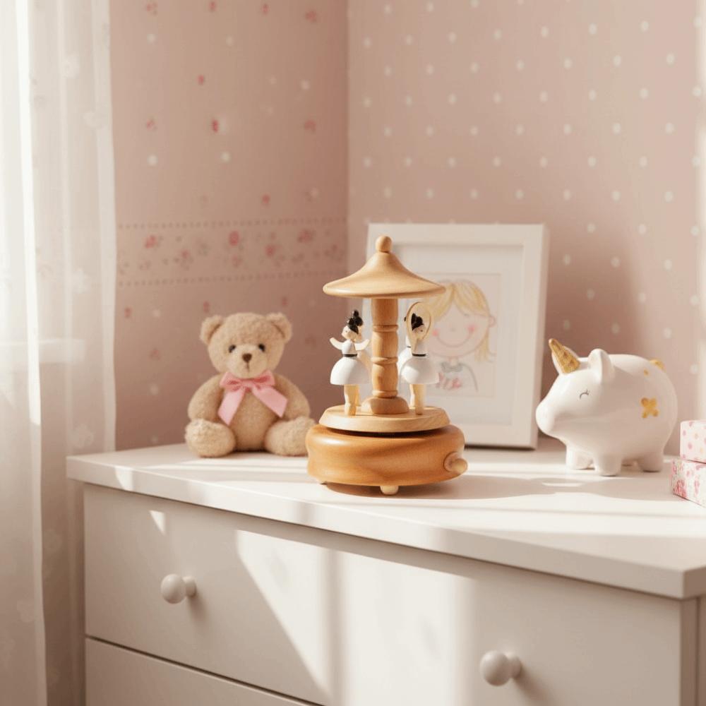 Rotating Carousel Wooden Carousel Music Box Wooden Material Musical Jewelry Box Children's Toys