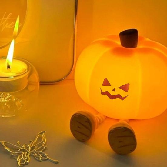 Pumpkin Night Light for Kids Squishy Touch Cute LED Pumpkin Lamp Rechargeable Bedside Lamp for Baby Nursery Toddler