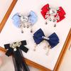 New New Fabric Bowknot Brooches Rhinestone Tassel Bow Tie Female Shirt Collar Pin Vintage Corsage For Women Accessories