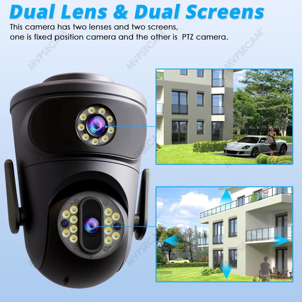 4K 8MP HD Video Surveillance Camera Wifi Outdoor Dual Lens Wireless Security IP Cameras PTZ Smart Home Wi-Fi Cam CCTV IPC360 app