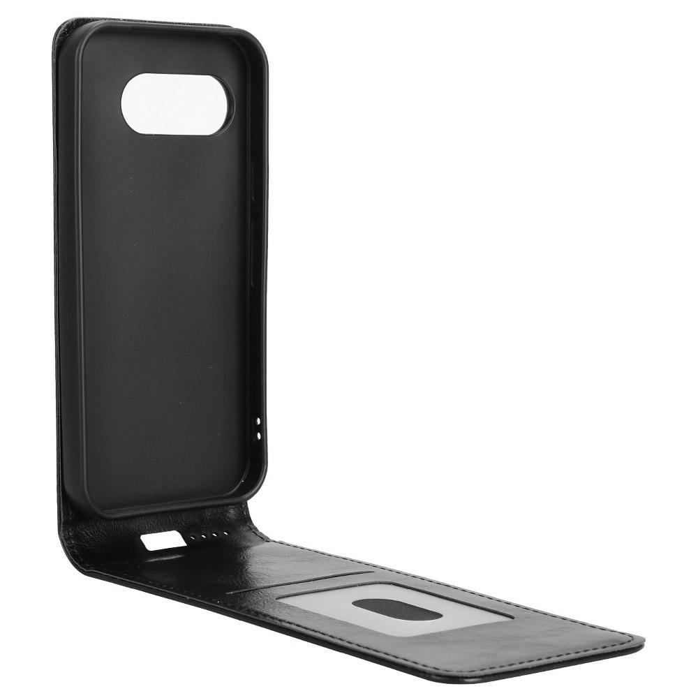 

For Google Pixel 9a Case with Card Slot Magnetic Vertical Flip Leather Phone Cover Black