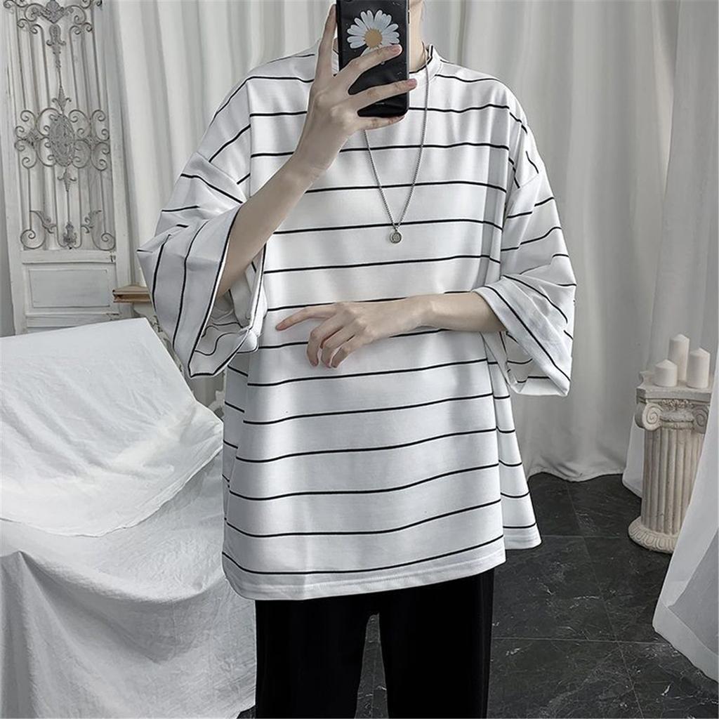 Summer Oversized T-Shirt Men Funny Harajuku T-shirt Streetwear Femme Striped Hip Hop Loose Half Sleeve T-Shirts Male