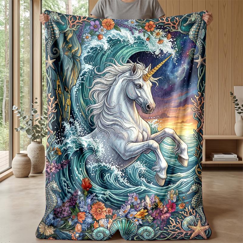 Fantasy Sea Unicorn Theme blanket Lightweight Warm Flannel Blanket Decorative Throw Blanket for Home Decoration