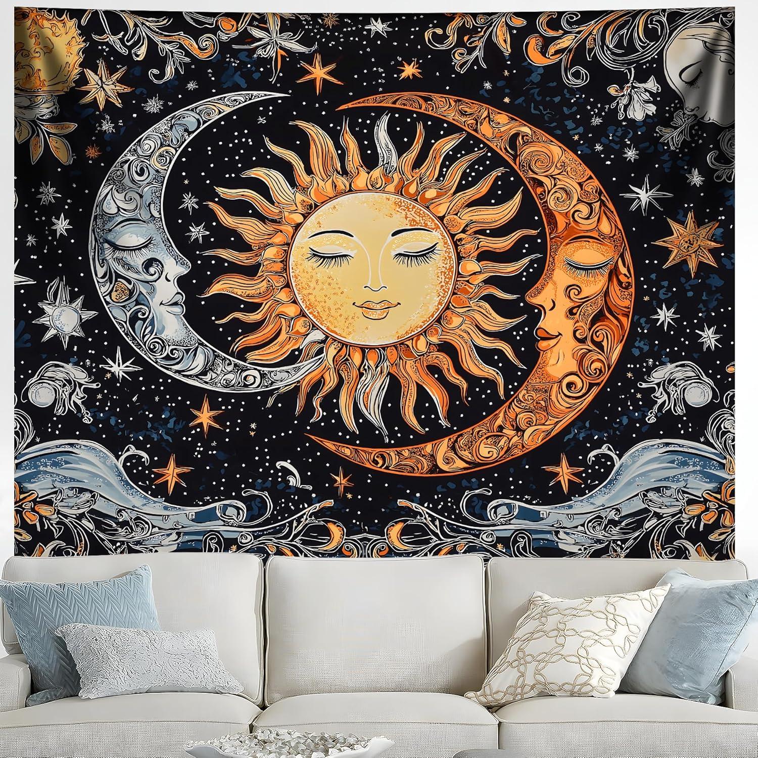 Tapestry aesthetics of the sun and moon black color 75x100 чёрный