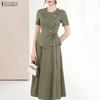 Women Short Sleeve Blouse and Long Skirts Summer Two Piece Suit Sets