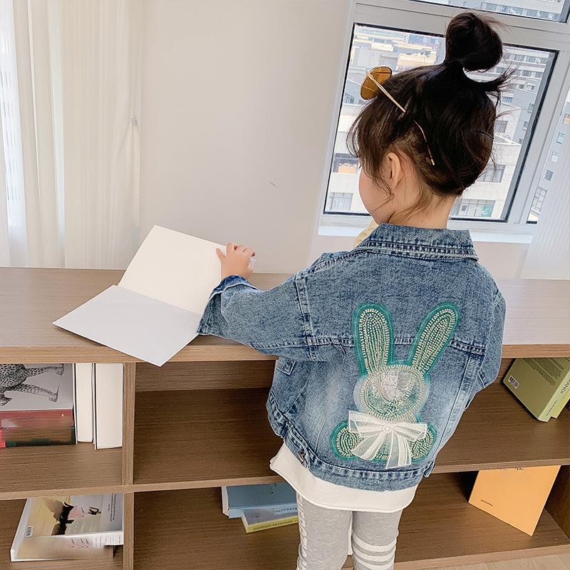 Girls Denim Jackets Fashion Kids Embroidery Cartoon Rabbit Coat Autumn Children Outerwear Casual Girls Clothes