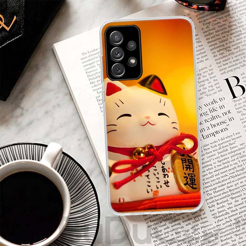 Lucky Cat Maneki Neko Japanese Cover For Samsung Galaxy A52 A42 A32 A22 A12 A02S Phone Case A50S A51 A41 A31 A21S A40 A30 A20E A
